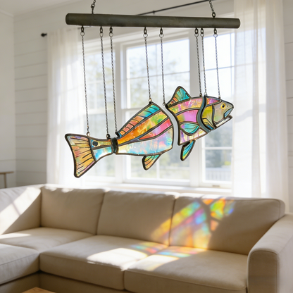 Handcrafted Stained Glass Red Drum-The Illusion of Swimming