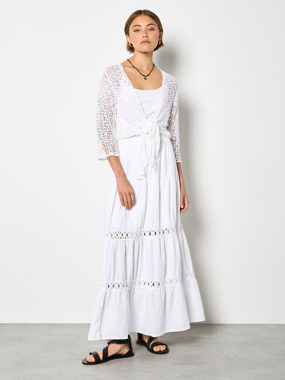 White mesh corn knitted shoulder coat
